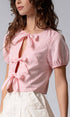 Urban Daizy Gingham Triple Bow Puff Sleeve Crop Top Pink Blouse - Women's (UDZ-TP-01033) – alternate view 3