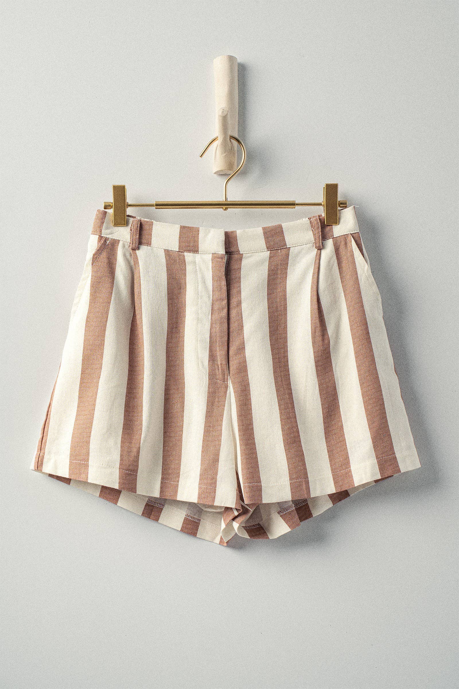 High-Waisted Striped Linen Blend Shorts