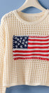 Urban Daizy American Flag Patch Open Knit Cotton Sweater Ivory Knit Sweater - Women's (TNSW1129) – alternate view 5