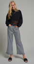Gingham Ruffle Hem Cropped Wide Leg Pants in Brown in BLACK - Women's Casual Pants | Urban Daizy