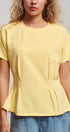 Urban Daizy Pleated Waist Cotton Spandex Everyday Tee Butter-Yellow T-Shirt - Women's (UDTP1324-Butter-Yellow) – alternate view 14