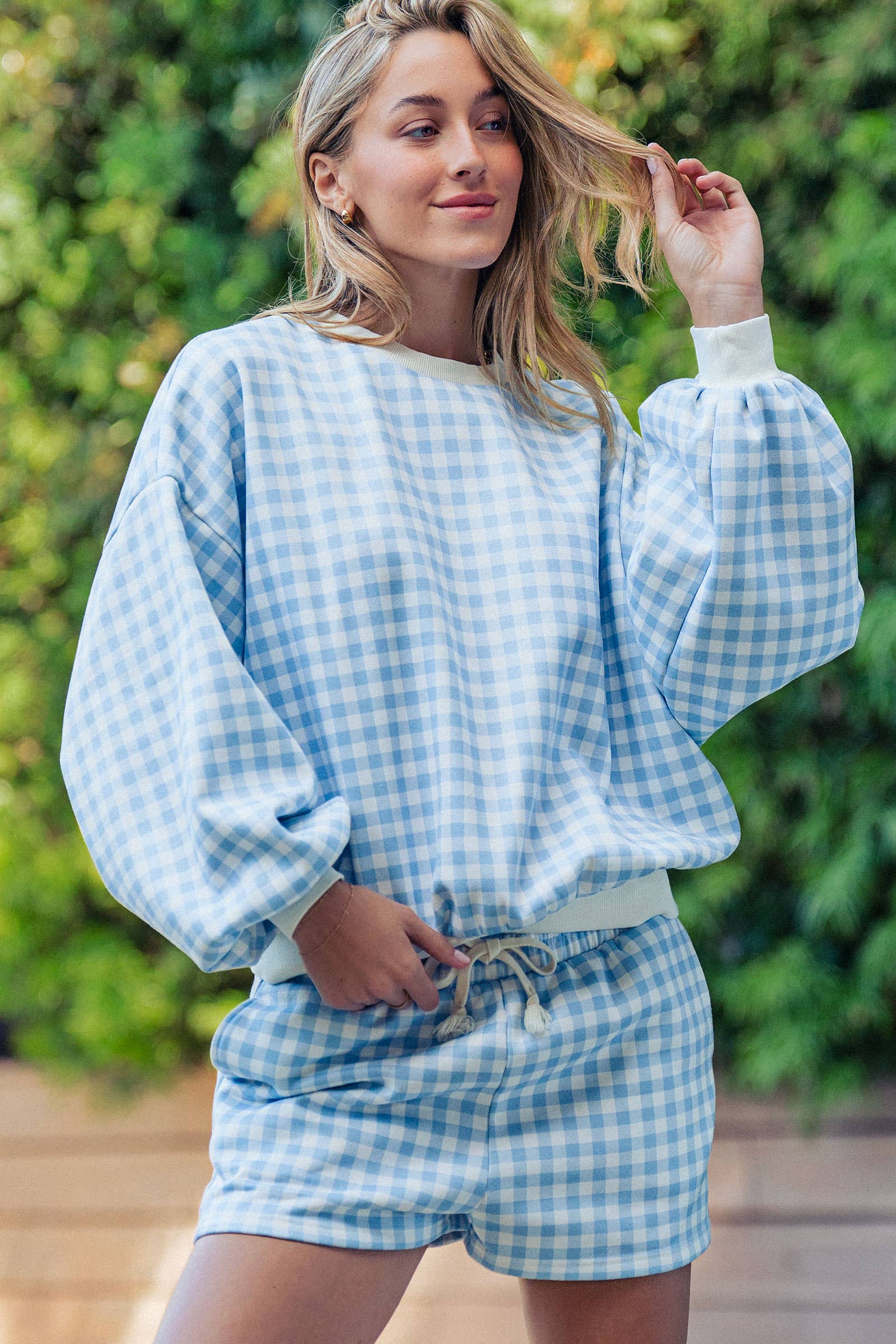 Gingham Fuzzy Knit Lounge Set