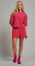 Ribbed Knit Boxy Tee and Shorts Lounge Set in RED WHITE - Women's Short Sets | Urban Daizy