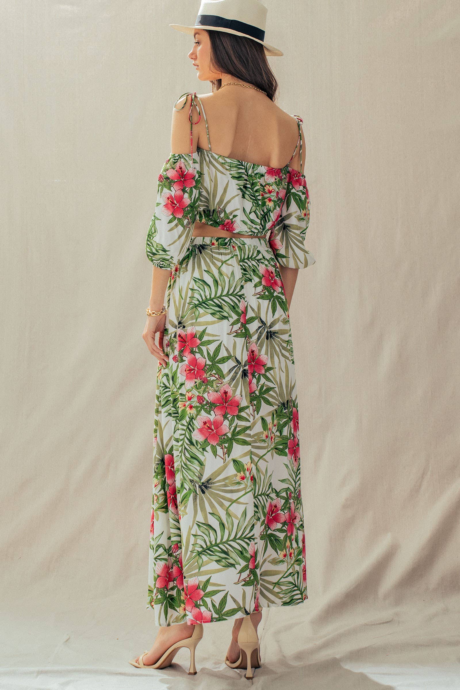 Urban Daizy Off Shoulder Crop Top with Floral Maxi Skirt White Top & Skirt Set - Women's (UDZ-AC-00238) – alternate view 5