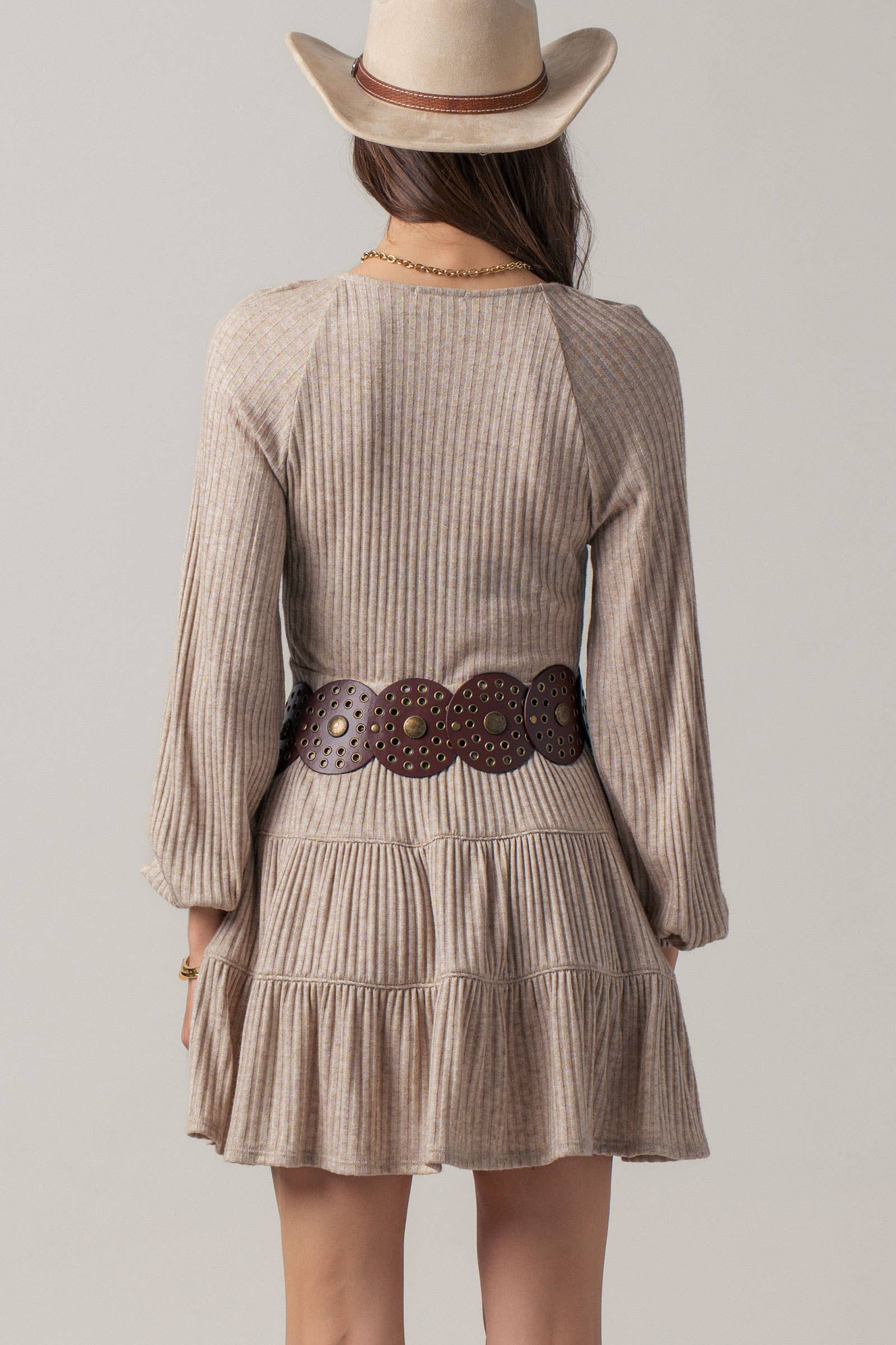 Cashmere Ribbed V-Neck Tiered Mini Dress