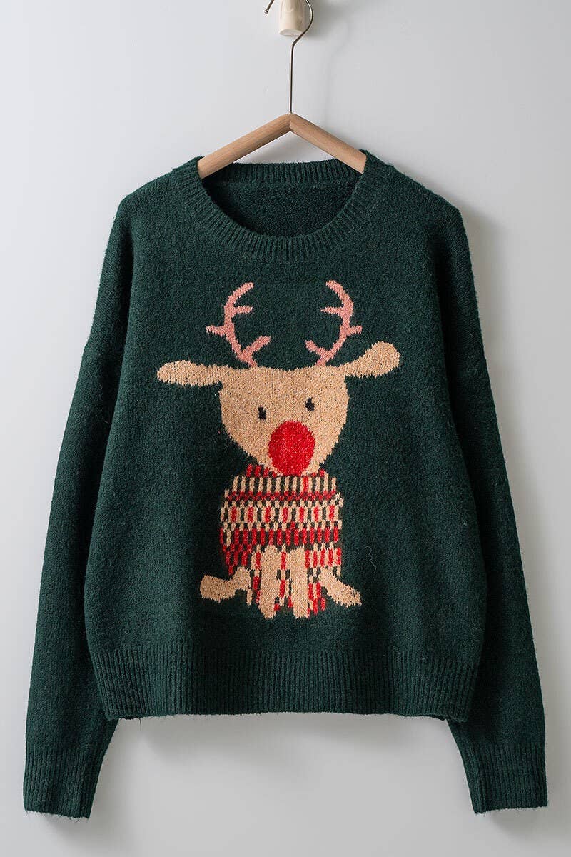Urban Daizy Rudolph Reindeer Knit Crewneck Sweater Grey Knit Sweater - Women's (UDZ-KN-00538) – alternate view 5