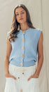 Urban Daizy Textured Knit Vest Seashell Buttons Blue Sweater Vest - Women's (UDZ-KN-01049)