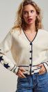 Urban Daizy Star Sleeve Striped Hem V-Neck Cardigan Ivory-Navy Cardigan - Women's (UDSW0347-Ivory-Navy) – alternate view 6