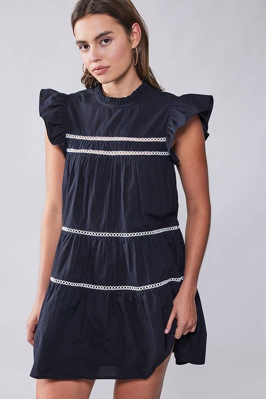 Urban Daizy Lace Trim Ruffle Sleeve Tiered Spring Mini Dress Black Dress - Women's (UDZ-DR-00204) – alternate view 19