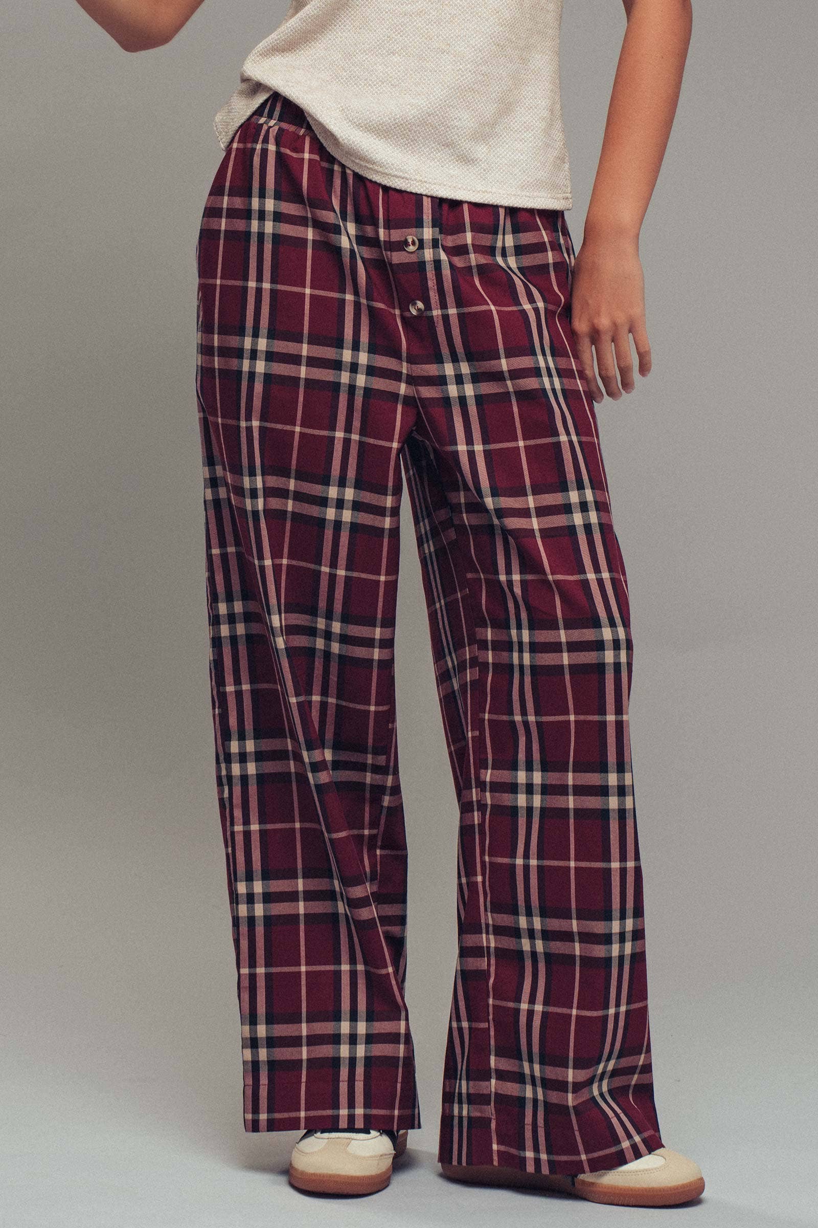Plaid Barrel-Leg Drop Waist Pants