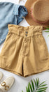 Urban Daizy Double Button Paper Bag Pleated Bermuda Shorts Beige Shorts - Women's (UDZ-PT-00015) – alternate view 8