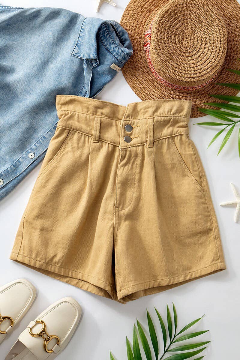 Urban Daizy Double Button Paper Bag Pleated Bermuda Shorts Beige Shorts - Women's (UDZ-PT-00015) – alternate view 8