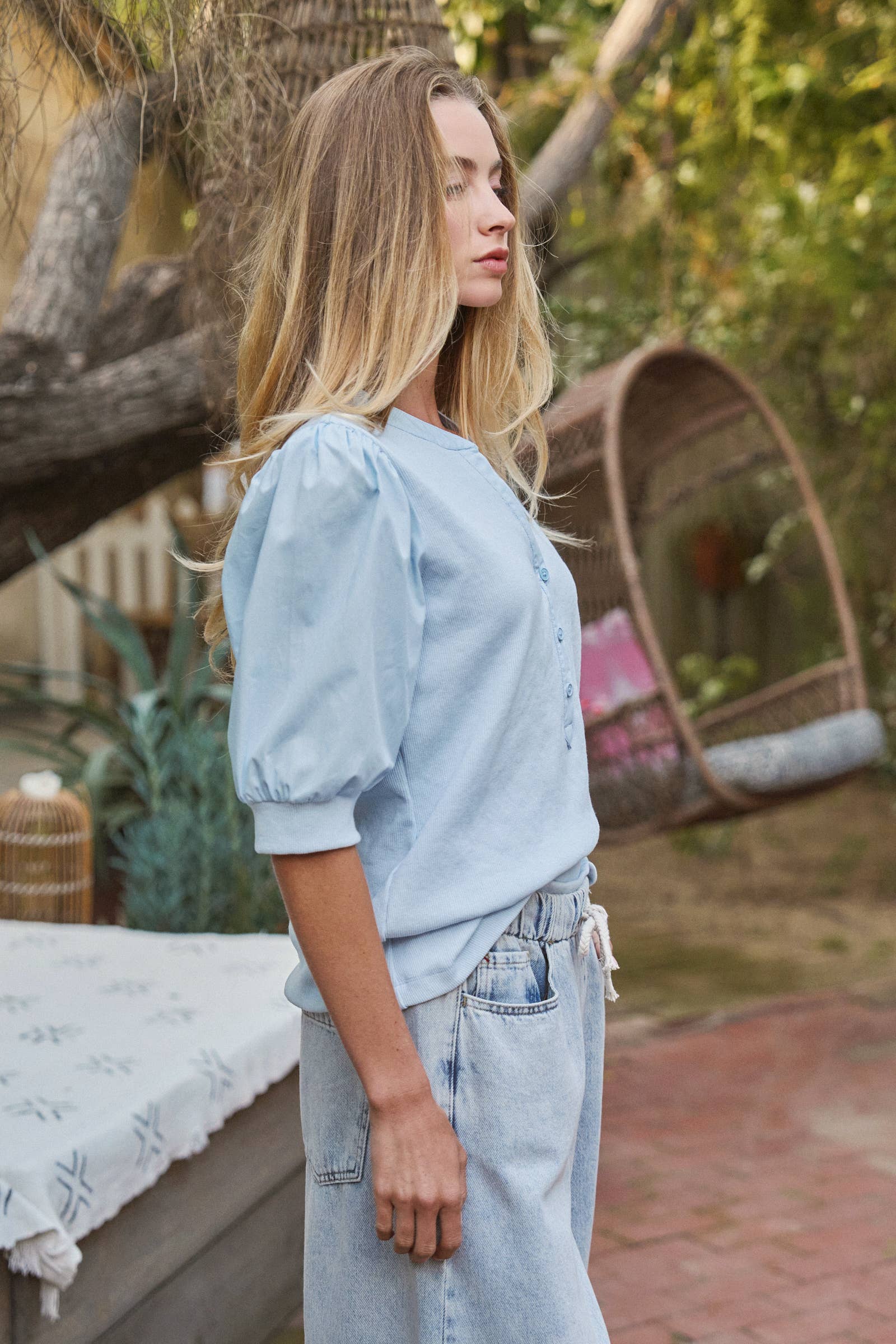 Puff Sleeve Henley Top