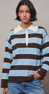 Striped Knit Rugby Polo Sweater in BROWN BLUE - Women's Sweaters | Urban Daizy