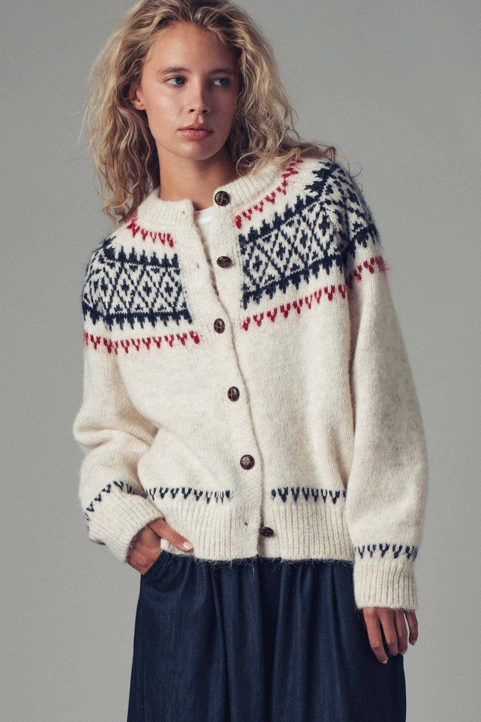 Urban Daizy Fair Isle Nordic Toggle Knit Cardigan Ivory Cardigan - Women's (UDZ-PT-00355)