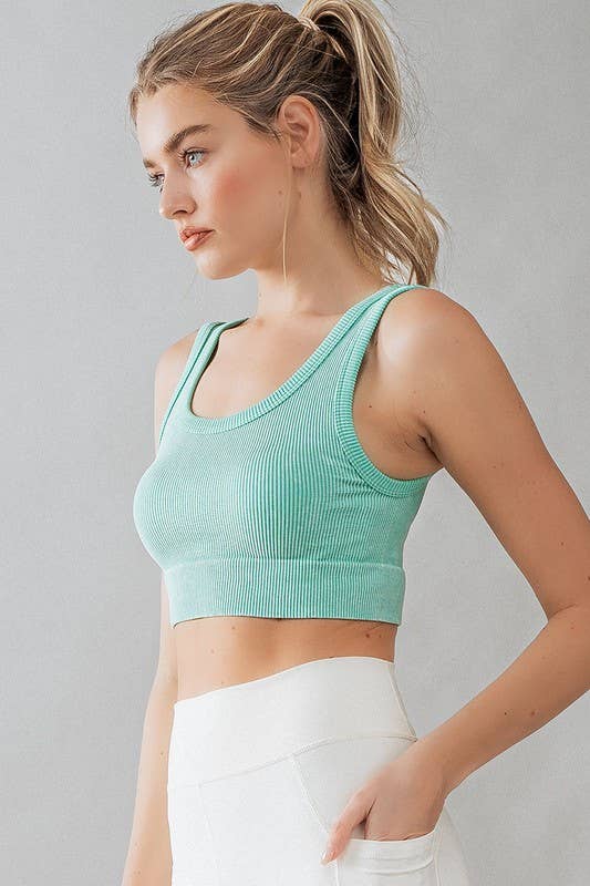 Urban Daizy Mineral Wash Ribbed Scoop Neck Crop Tank Top Black Tank Top - Women's (UDZ-TP-00275) – alternate view 7