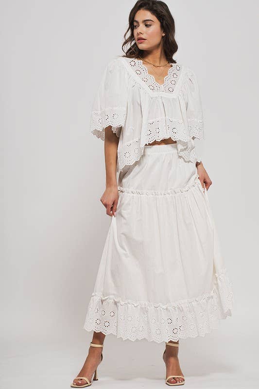 Urban Daizy Laced Eyelet Tiered Midi Skirt Lt-Blue Skirt - Women's (UDZ-SK-00108) – alternate view 22