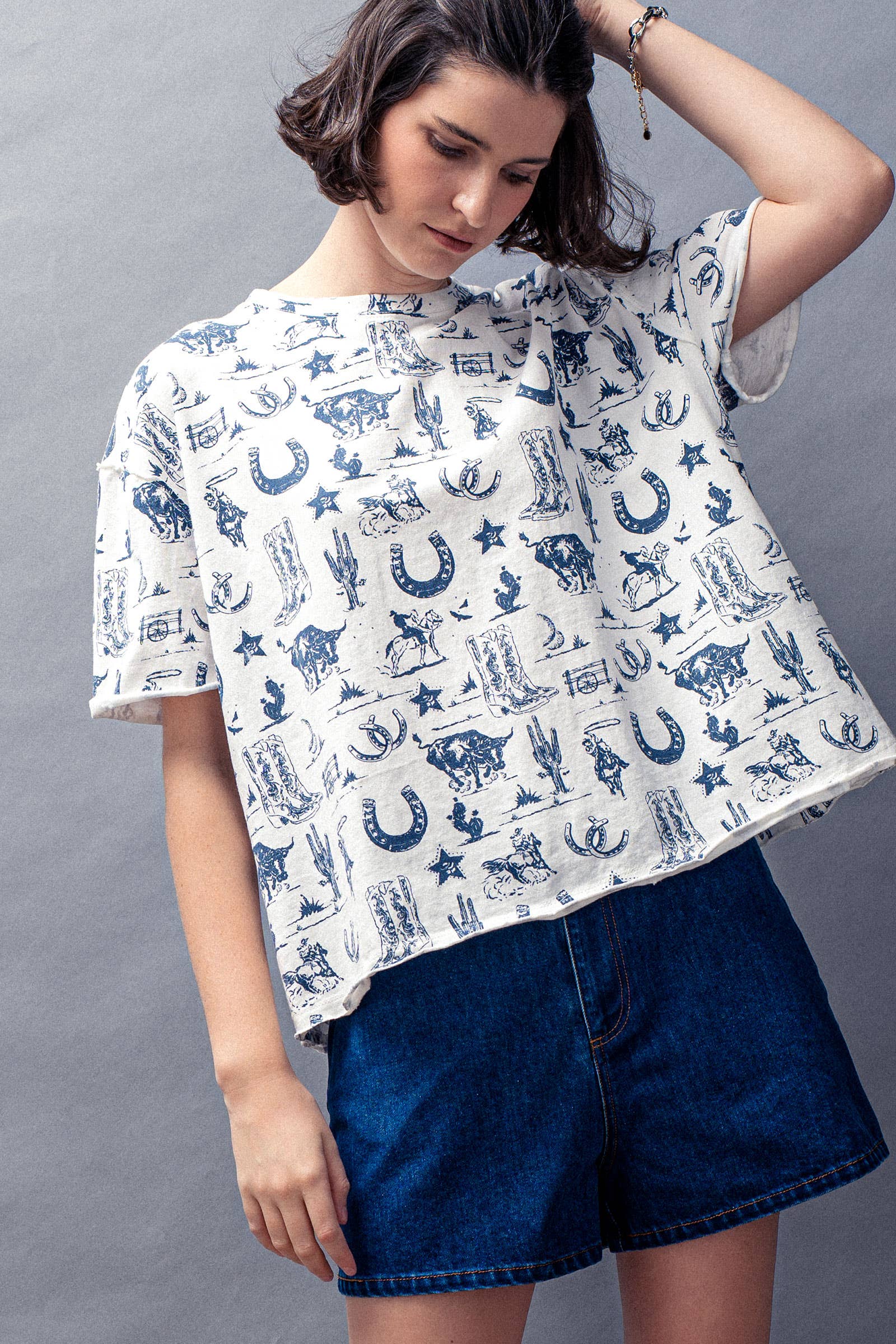 Urban Daizy Western Graphic Print Relaxed Fit Tee Blue T-Shirt - Women's (UDZ-DR-00390) – alternate view 20