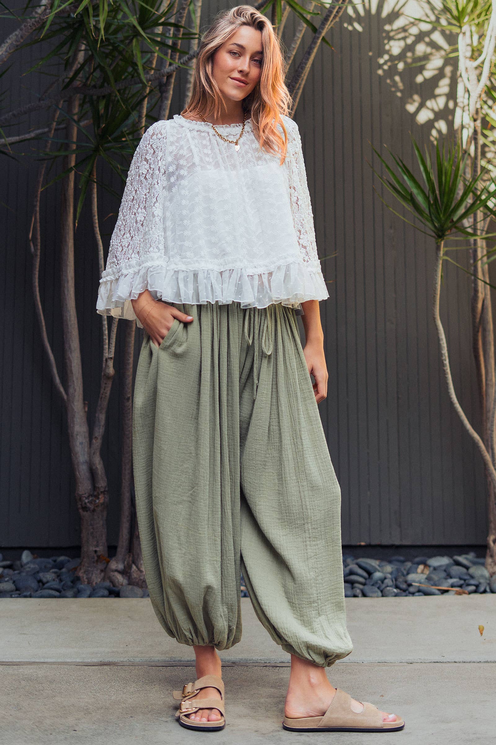 Urban Daizy Swiss Dot Lace Top Ruffle Flutter Sleeve Black Blouse - Women's (UDZ-TP-01041) – alternate view 6