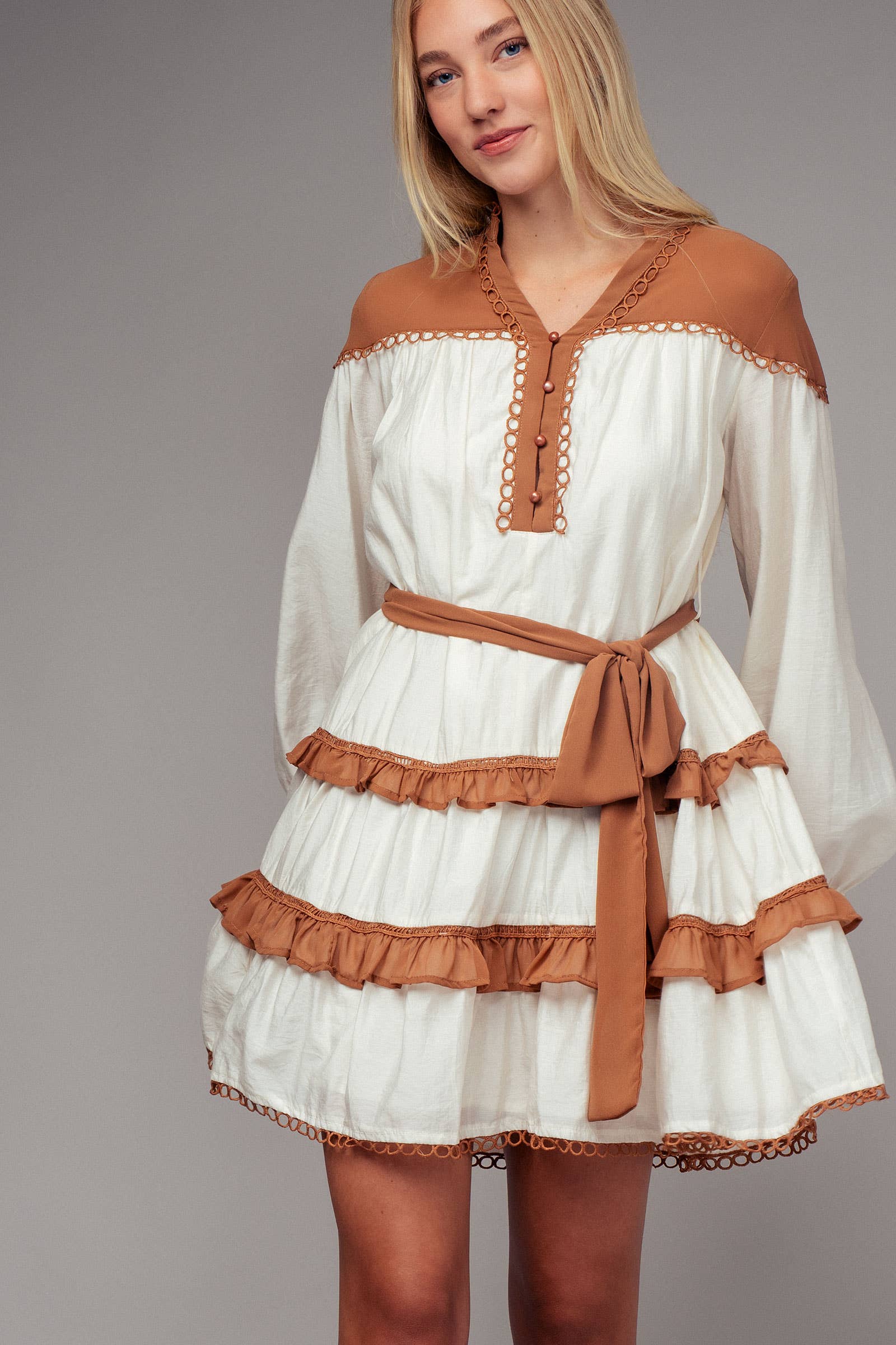 Urban Daizy Contrast Trim Renaissance Tiered Mini Dress Black Dress - Women's (UDZ-DR-00111) – alternate view 5