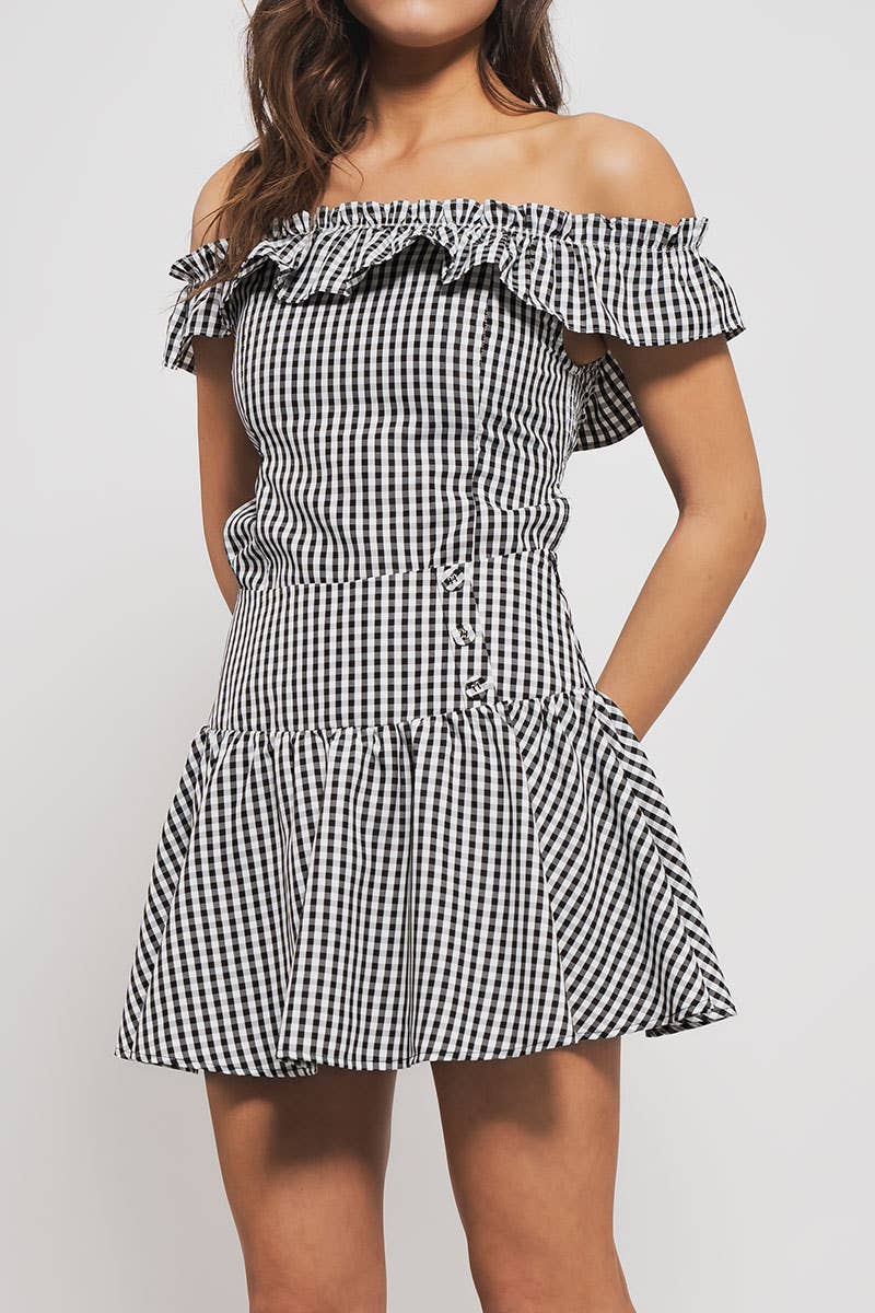 Urban Daizy Gingham Ruffle Off-Shoulder Crop Top Pink Blouse - Women's (UDZ-TP-01034) – alternate view 10