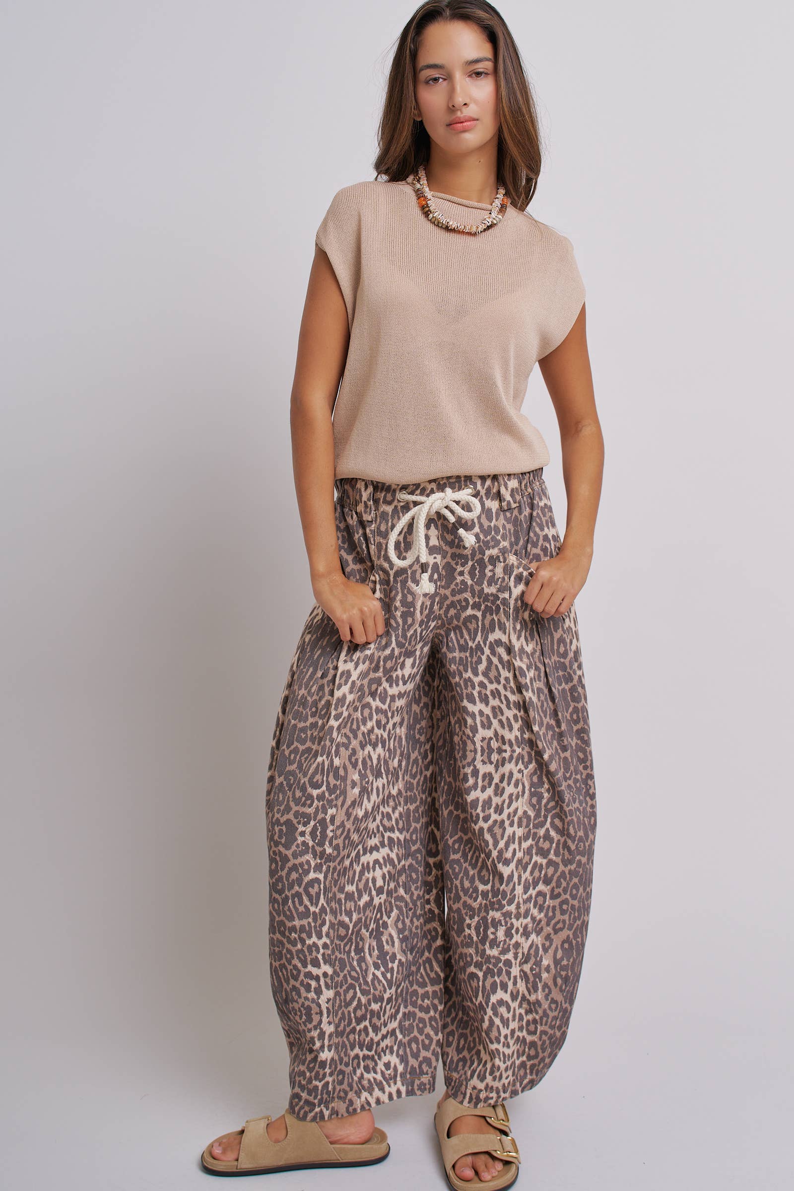 Rope Drawstring Balloon Pants Pleated Front