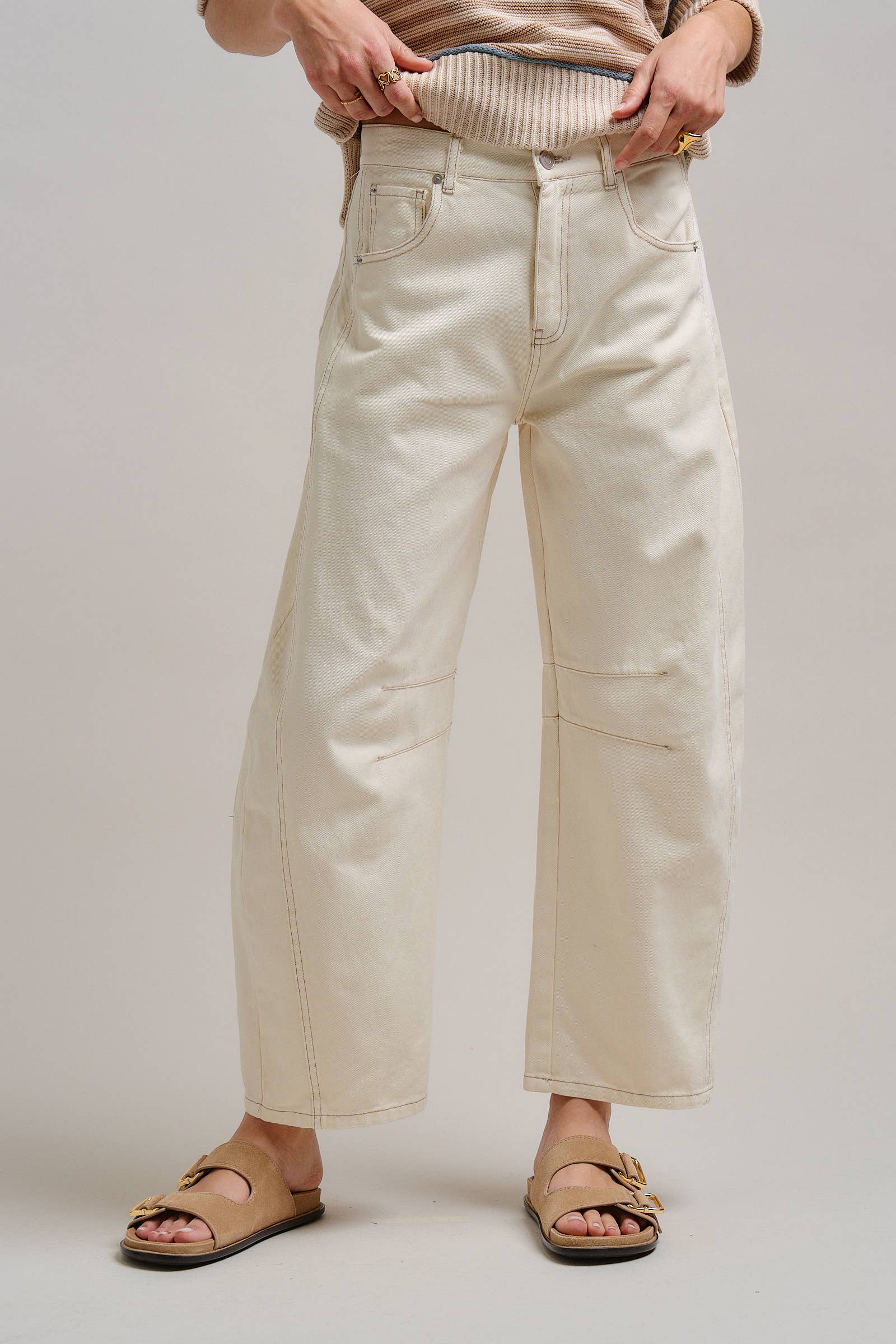 Urban Daizy Ecru White Wide Leg Barrel Jeans ECRU Jeans - Women's (TNPT0808-ECRU)