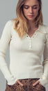 Urban Daizy Classic Fitted Ribbed Knit Polo Sweater Brown Knit Sweater - Women's (UDZ-KN-00657) – alternate view 6