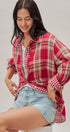 Oversized Plaid Cotton Button-Down Shirt in GREEN - Women's Shirts & Blouses | Urban Daizy