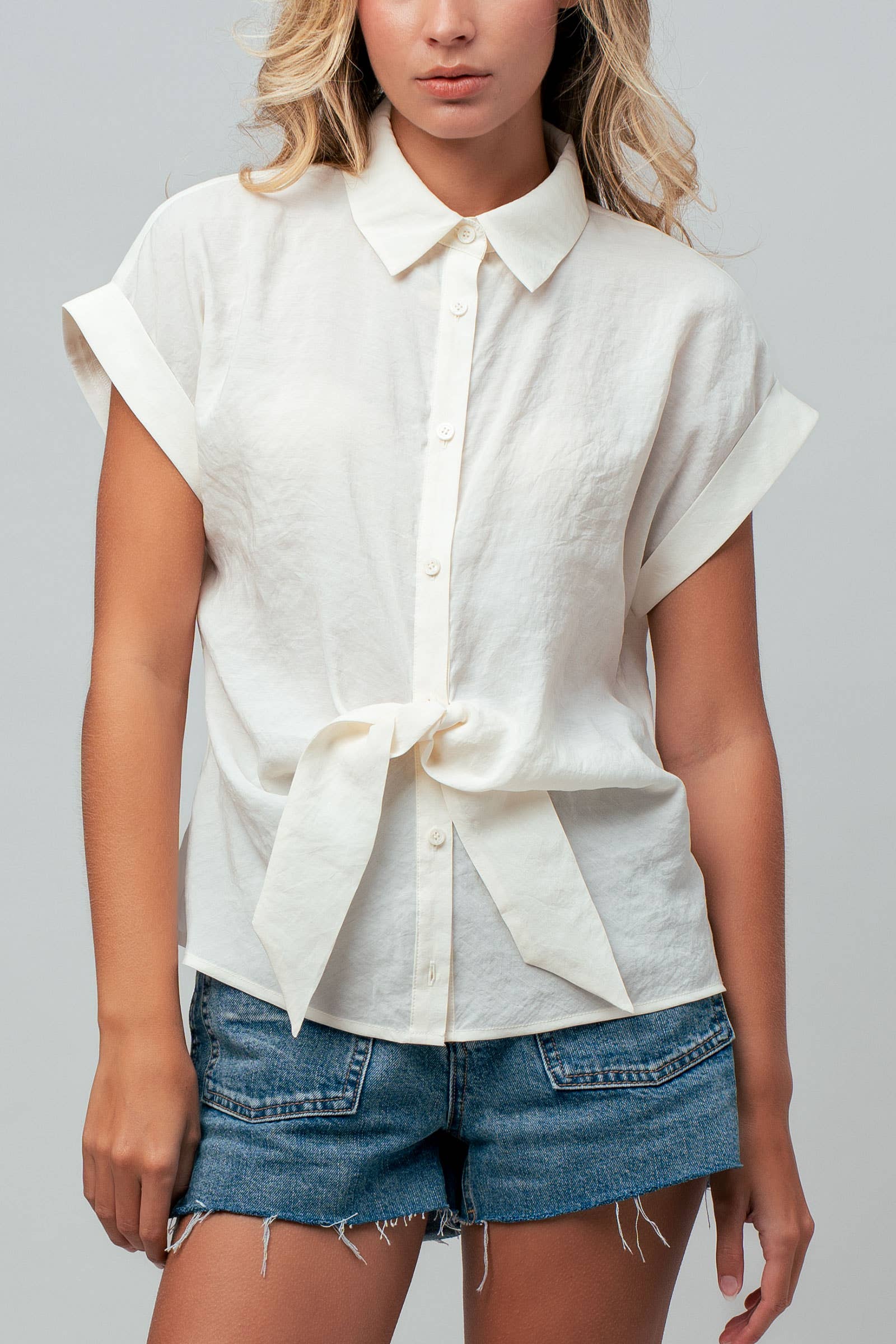 Tie-Front Short Sleeve Modal Blouse