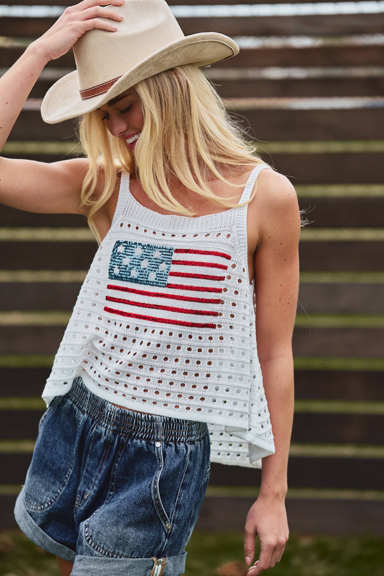 Flag Knit Open-Knit Trapeze Tank