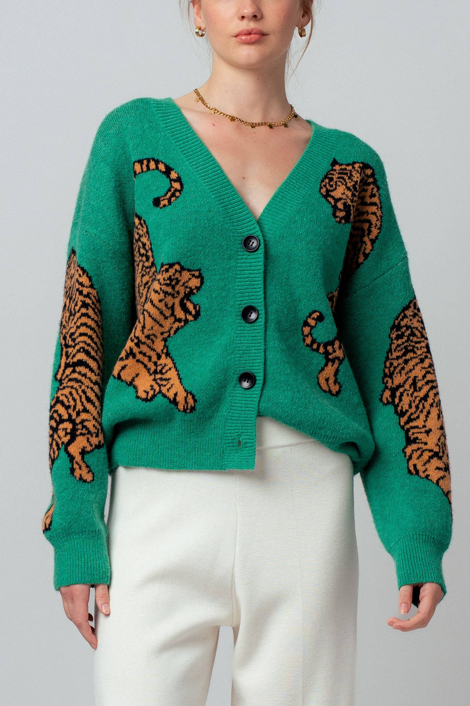 Tiger Jacquard Knit Sweater Cardigan