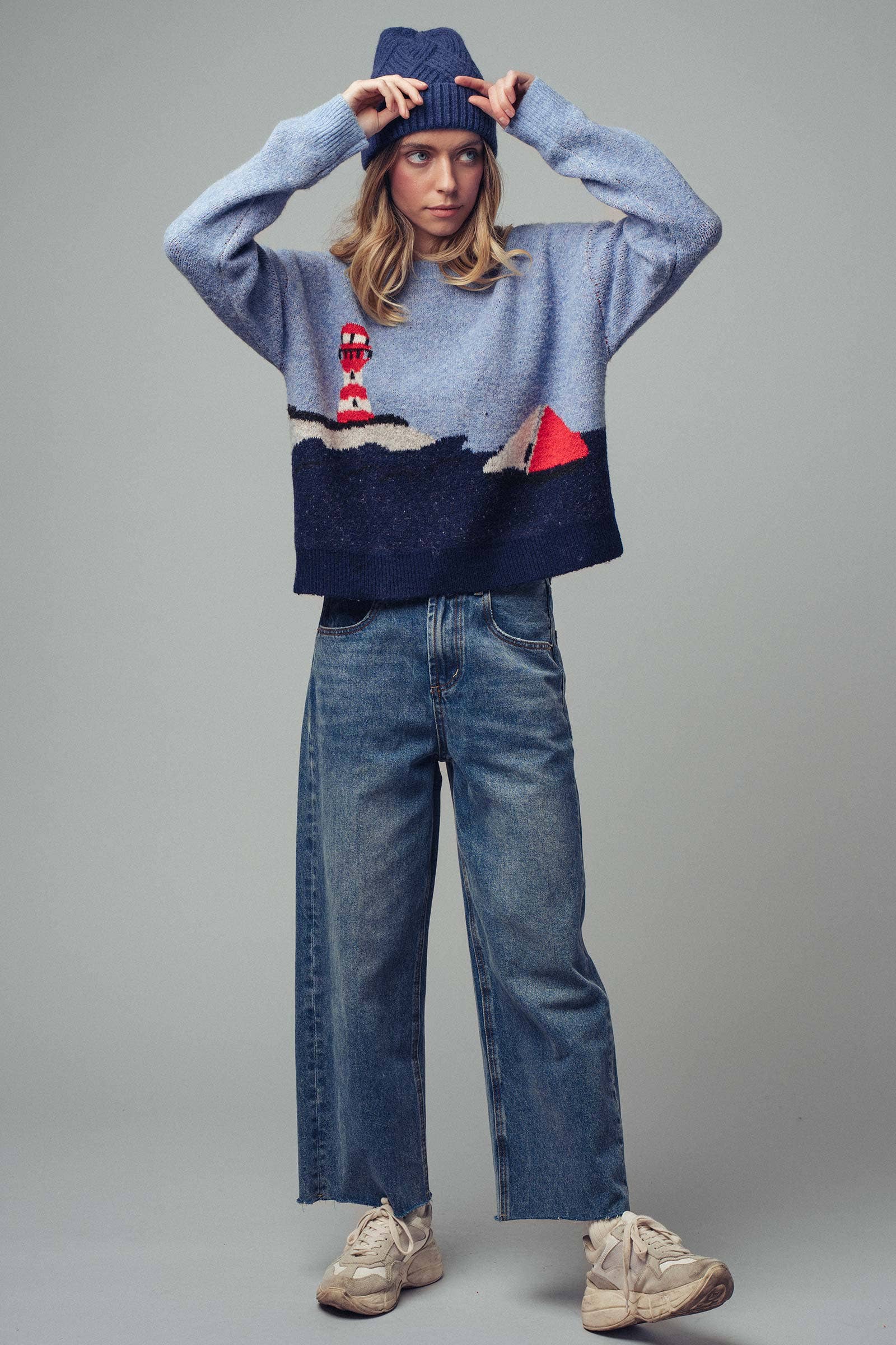Urban Daizy Nautical Lighthouse Knit Sweater Blue Knit Sweater - Women's (UDZ-KN-00657) – alternate view 7