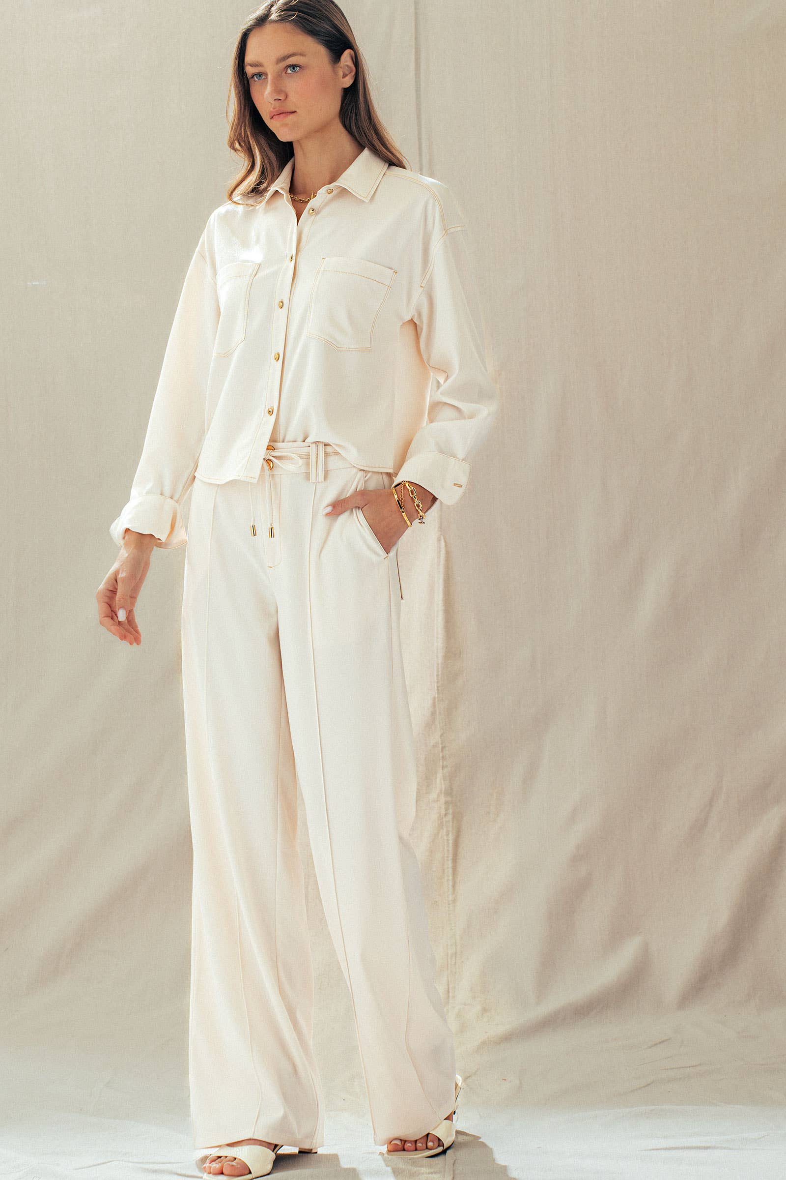 Drawstring Wide Leg Pants