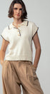 Urban Daizy Contrast Stitch Cropped Polo Knit Top Ivory Polo - Women's (TNTP3807-Ivory) – alternate view 4