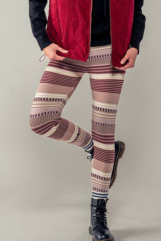 Urban Daizy Cozy Multi Striped Sweater Knit Winter Leggings Mocha Athletic Lounge Leggings - Women's (UDZ-XX-00002) –…