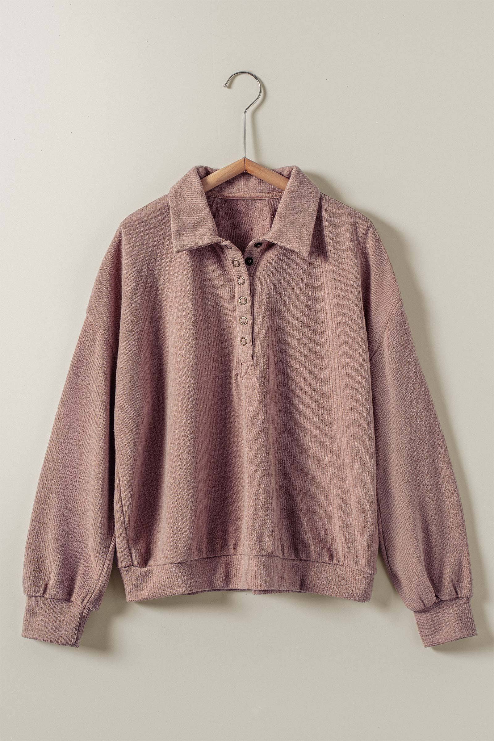 Urban Daizy Waffle Knit Collared Snap Placket Pullover Deep-Red Sweatshirt - Women's (UDZ-KN-00656) – alternate view 13