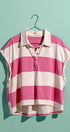 Urban Daizy Bold Striped Dolman Sleeve Polo Shirt Ivory Black Polo - Women's (UDZ-TP-00660) – alternate view 32