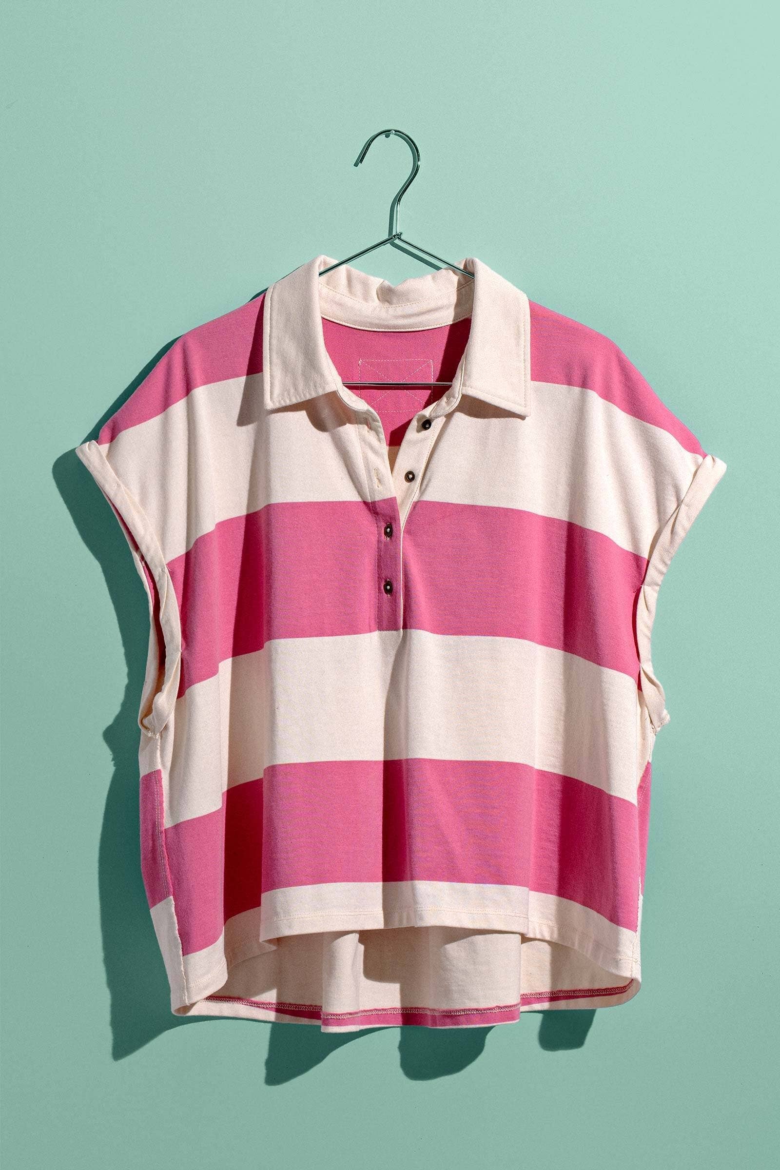 Urban Daizy Bold Striped Dolman Sleeve Polo Shirt Ivory Black Polo - Women's (UDZ-TP-00660) – alternate view 32
