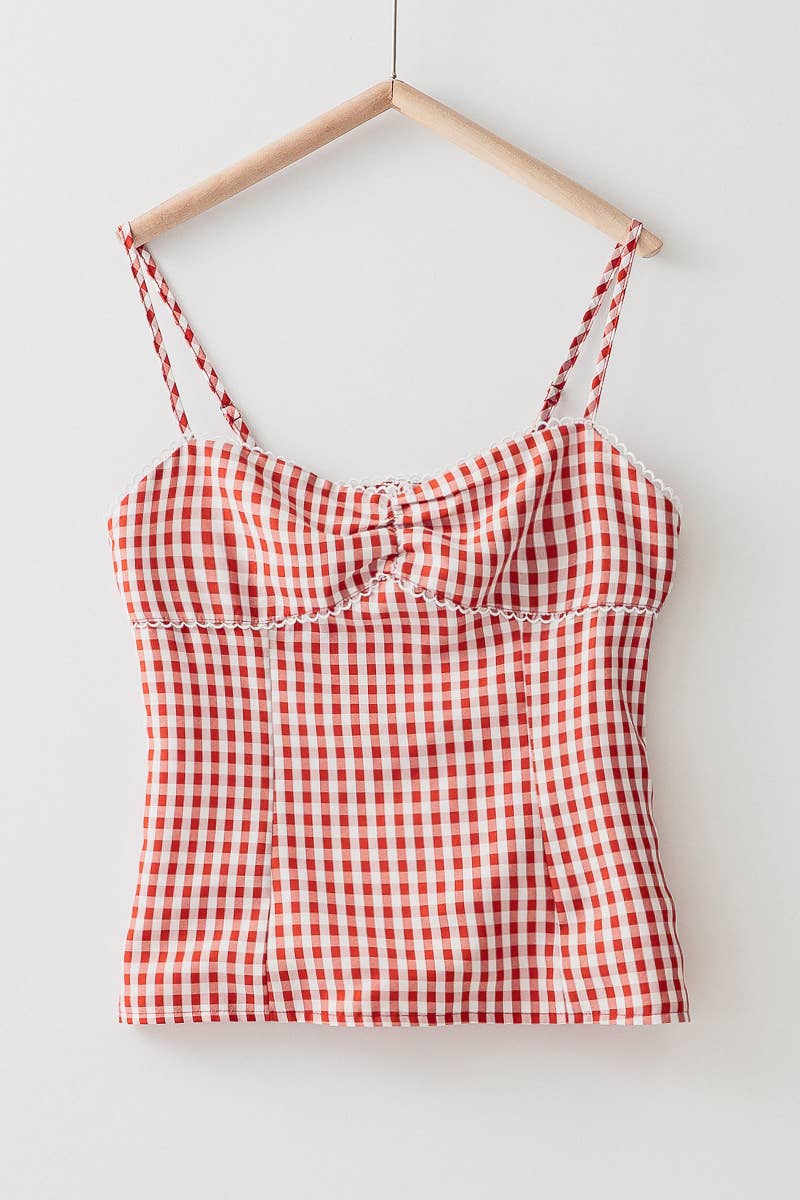 Urban Daizy Gingham Print Scallop Trim Sweetheart Crop Tank Top Black Tank Top - Women's (UDZ-TP-00708) – alternate view 26