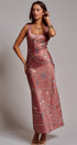 Urban Daizy Coastal Rope Print Satin Slip Midi Dress Brown Dress - Women's (UDDR0360-Brown)