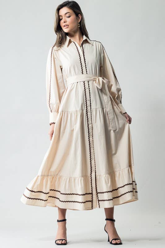 Urban Daizy Scalloped Tiered Cotton Button Down Belted Midi Dress Navy Dress - Women's (UDZ-DR-00311) – alternate view 12