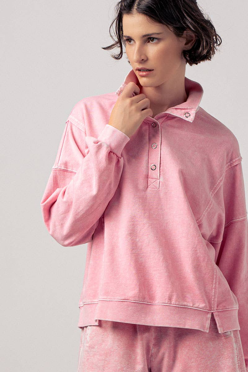 Vintage Wash Snap-Front Sweatshirt