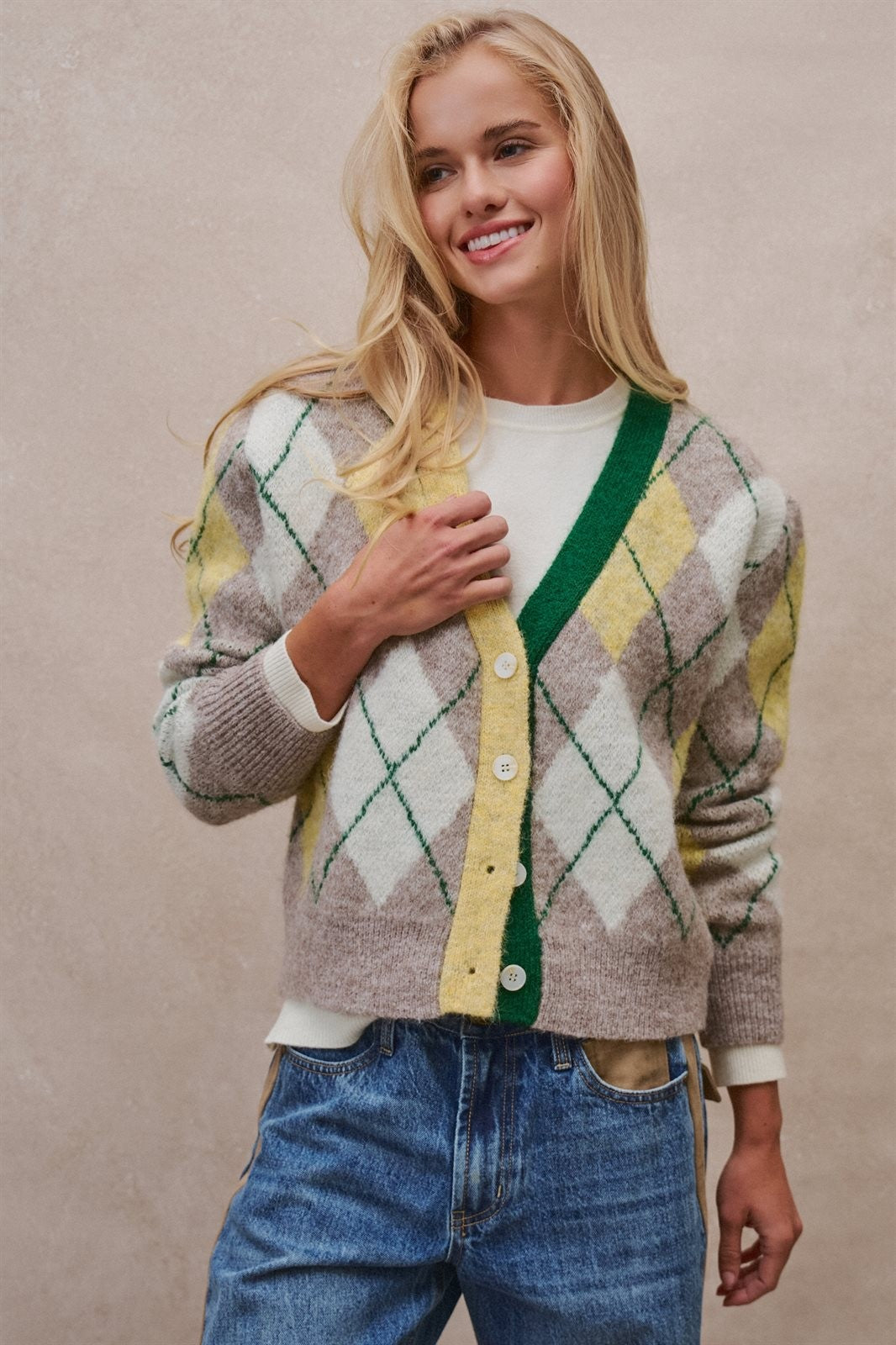 Vintage Pastel Argyle Back to School Cardigan in Preppy Old  in GREEN - Women's Cardigans & Shrugs | Urban Daizy