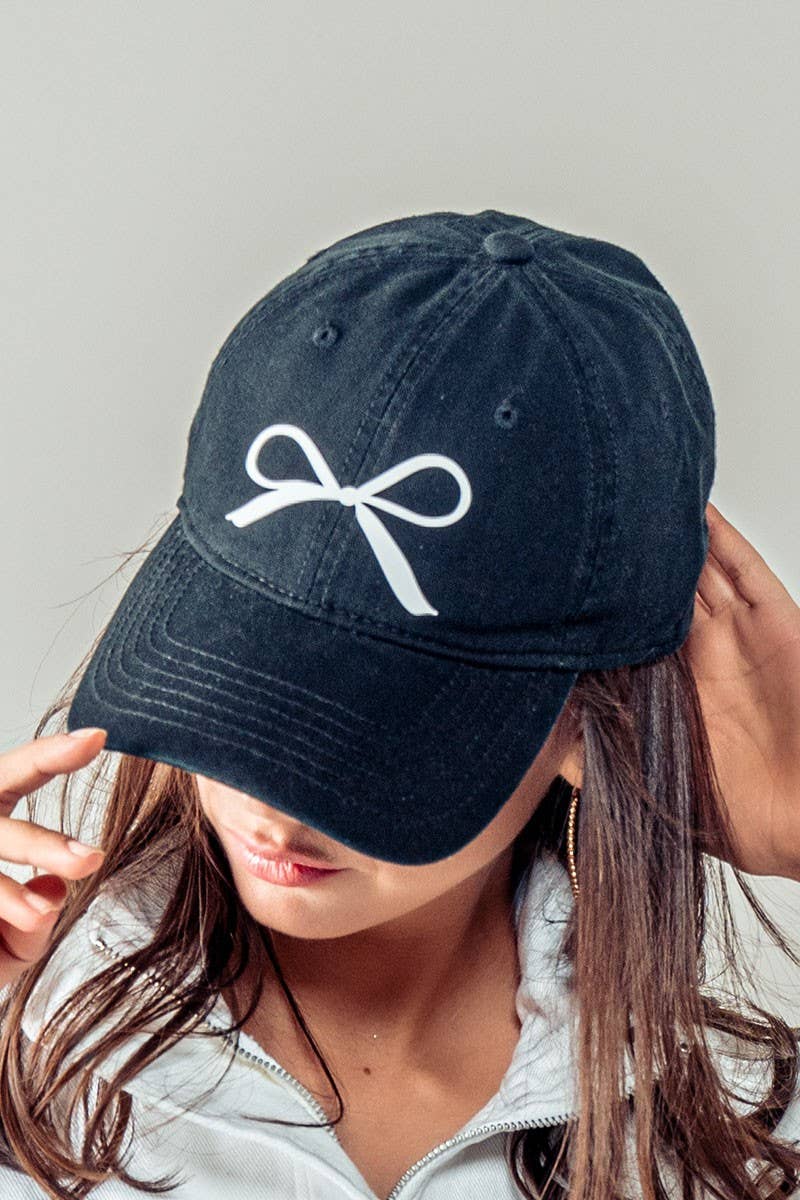 Urban Daizy Bow Graphic Relaxed Fit Baseball Cap Beige Baseball Cap - Women's (UDZ-AC-00112) – alternate view 2