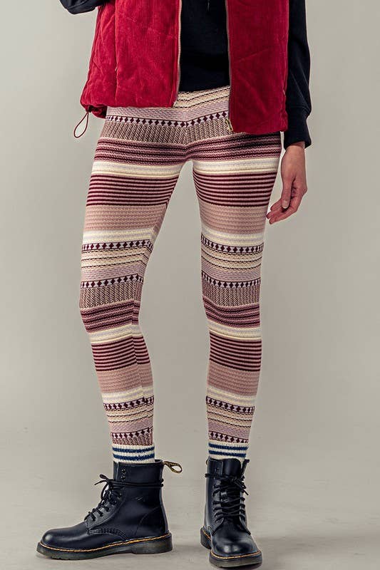 Urban Daizy Cozy Multi Striped Sweater Knit Winter Leggings Mocha Athletic Lounge Leggings - Women's (UDZ-XX-00002) –…
