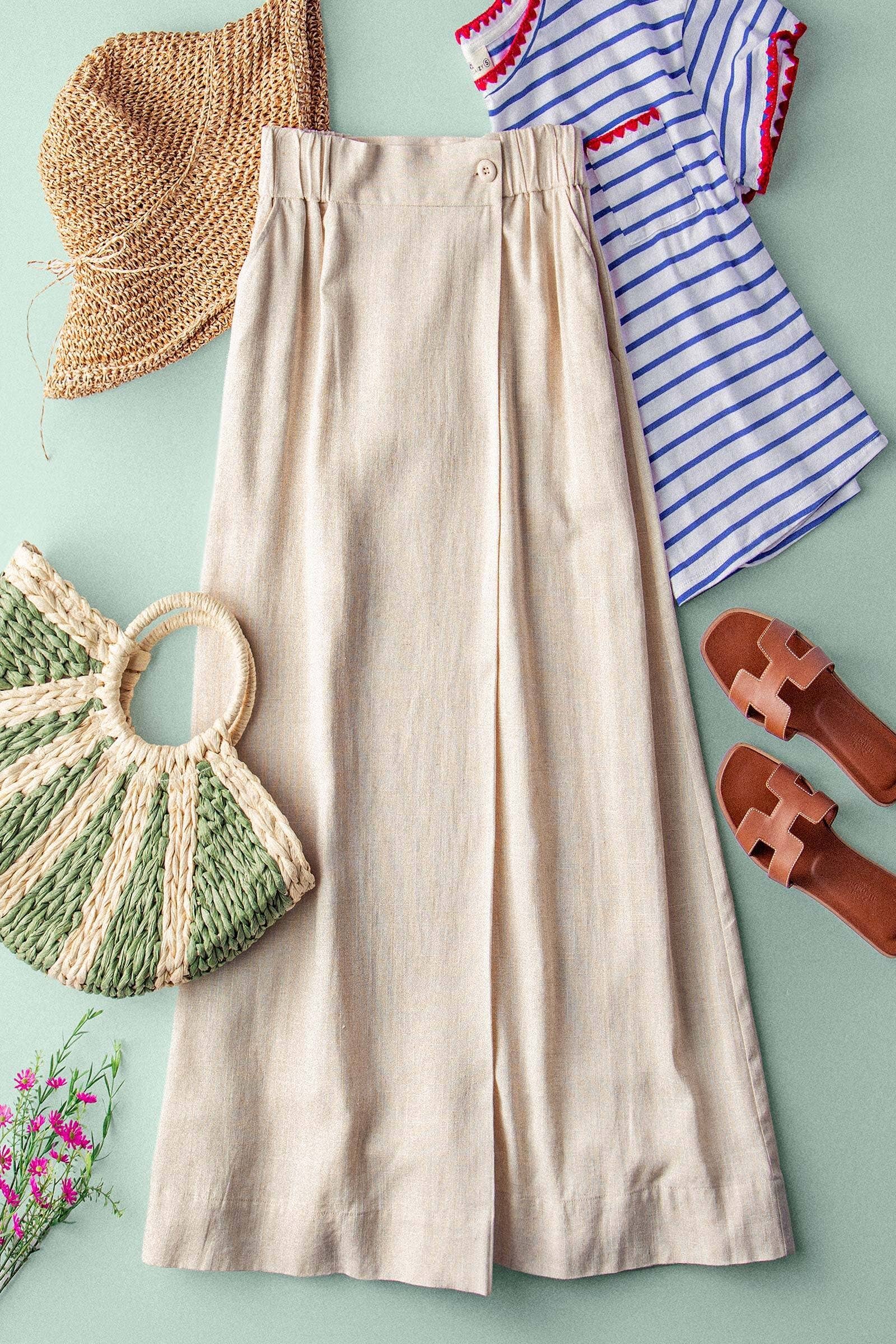 Bohemian Button Front Wrap Around Elastic Waist Maxi Skirt