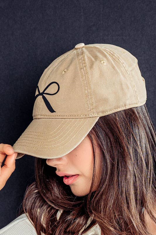 Urban Daizy Bow Graphic Relaxed Fit Baseball Cap Beige Baseball Cap - Women's (UDZ-AC-00112) – alternate view 12