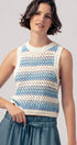 Urban Daizy Striped Crochet Tank Top with Contrast Trim Detail Blue-Multi Tank Top - Women's (UDZ-TP-00260)