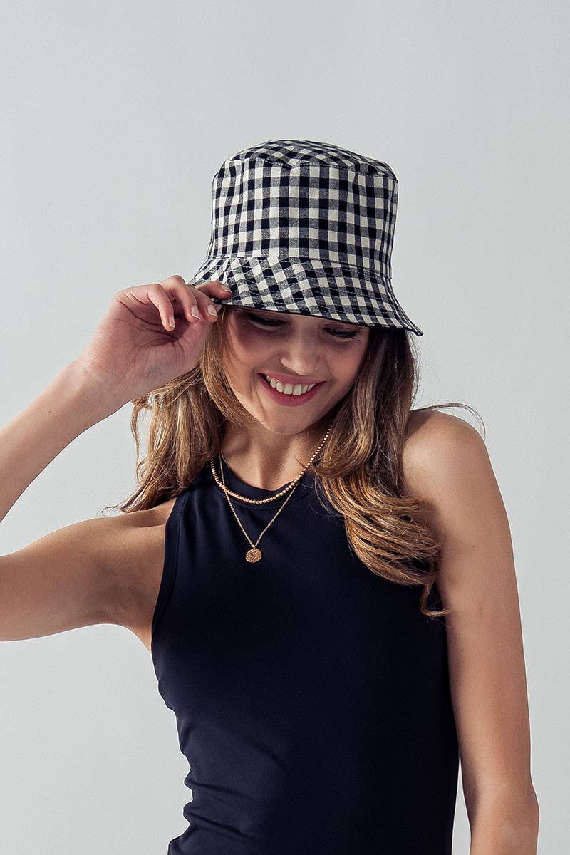 Urban Daizy Classic Spring Gingham Checkered Cotton Bucket Hat Black Bucket Hat - Women's (UDZ-AC-00031)
